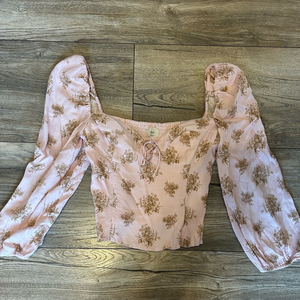 Wilfred Pink Floral Novella Sweetheart Blouse Puff Sleeve Long Sleeve Top